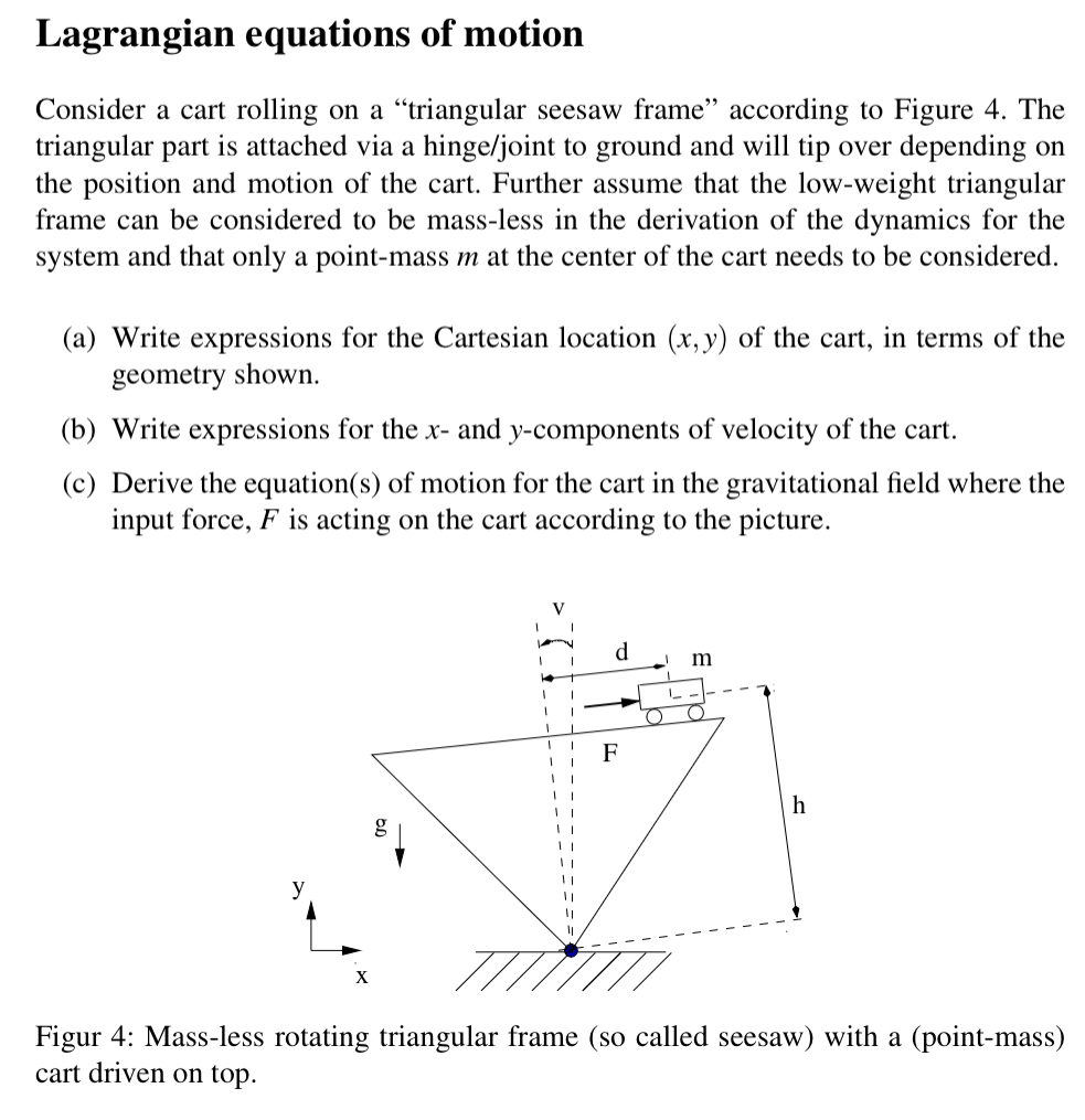 Solved Lagrangian Equations Of Motion Consider A Cart 