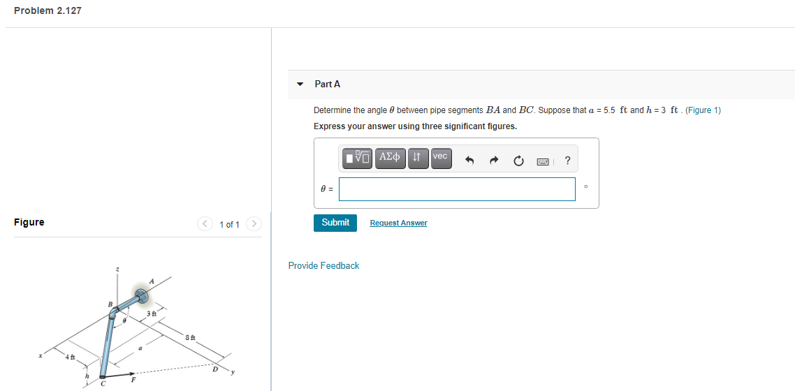 Solved Problem 2.127 Part A Determine the angle between pipe | Chegg.com