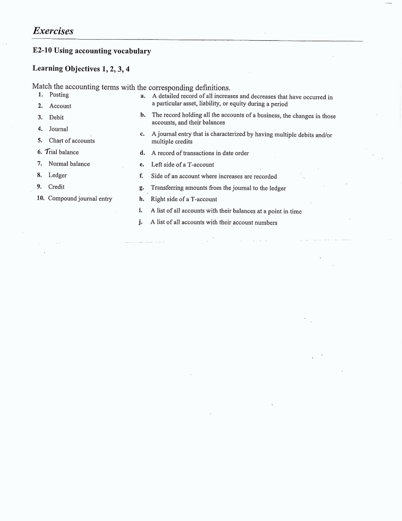Solved Chapter 2: Exercise 10 (vocab) | Chegg.com