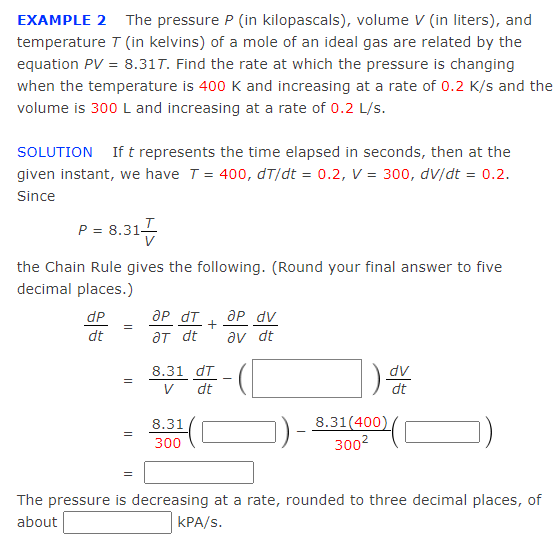 Solved EXAMPLE 2 The pressure P (in kilopascals), volume V | Chegg.com