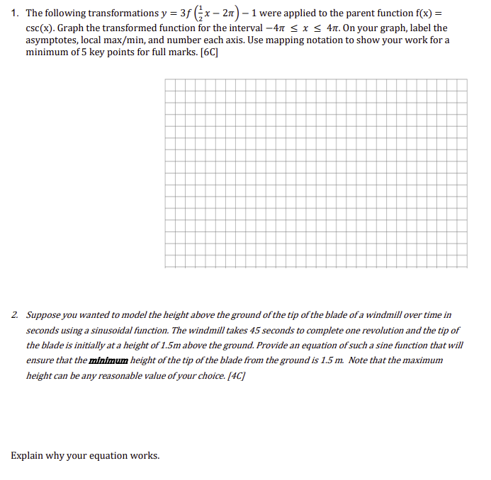 Solved 1. The following transformations y = 3f (x – 21) – 1 | Chegg.com