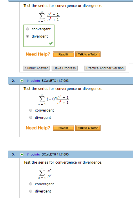 Solved Test the series for convergence or divergence n=1 O | Chegg.com