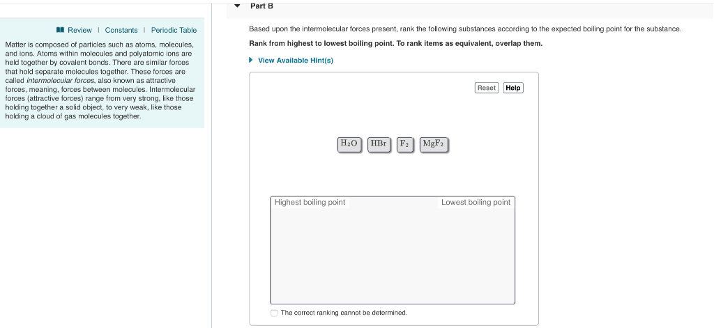 Solved Part B Based Upon The Intermolecular Forces Present, | Chegg.com