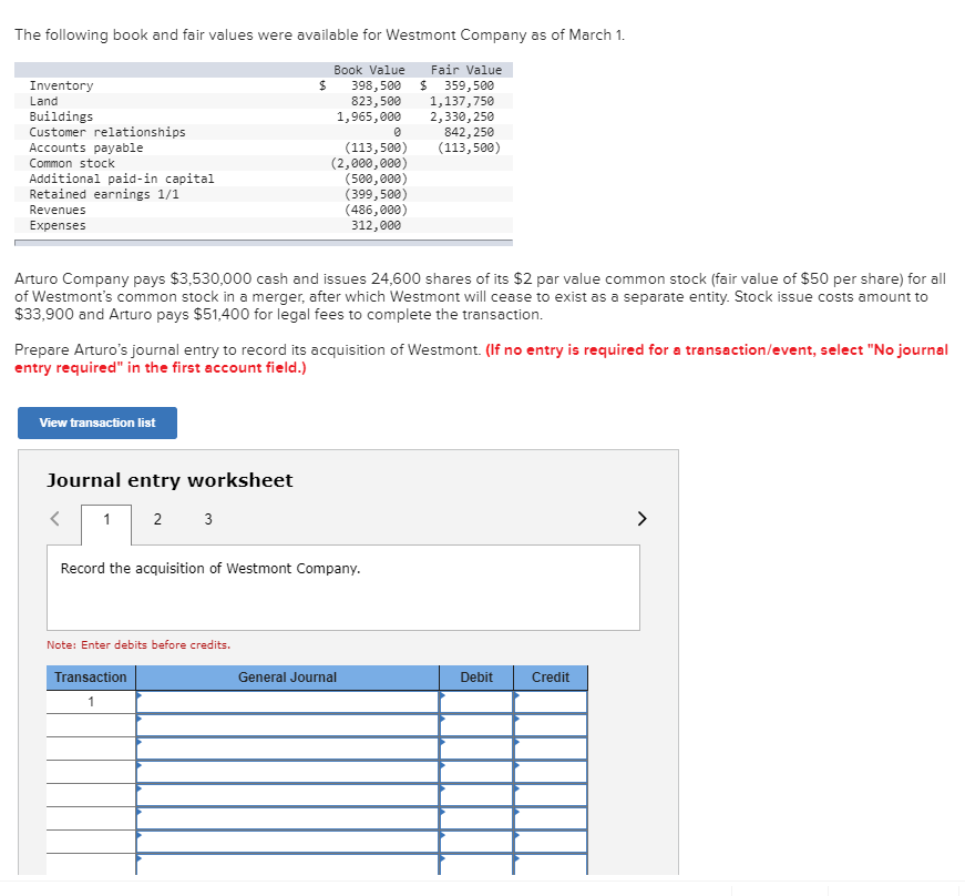 Solved The following book and fair values were available for