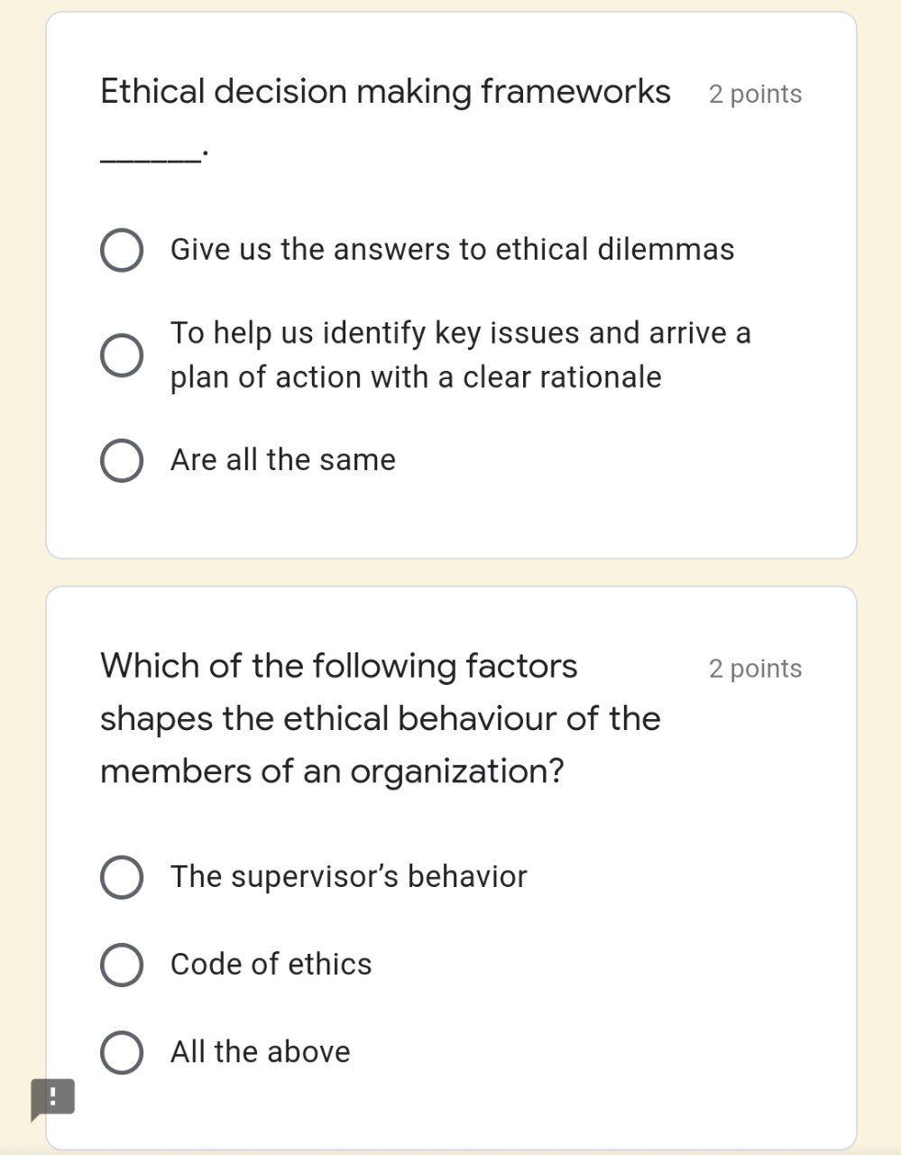 Solved Ethical decision making frameworks 2 points Give us | Chegg.com