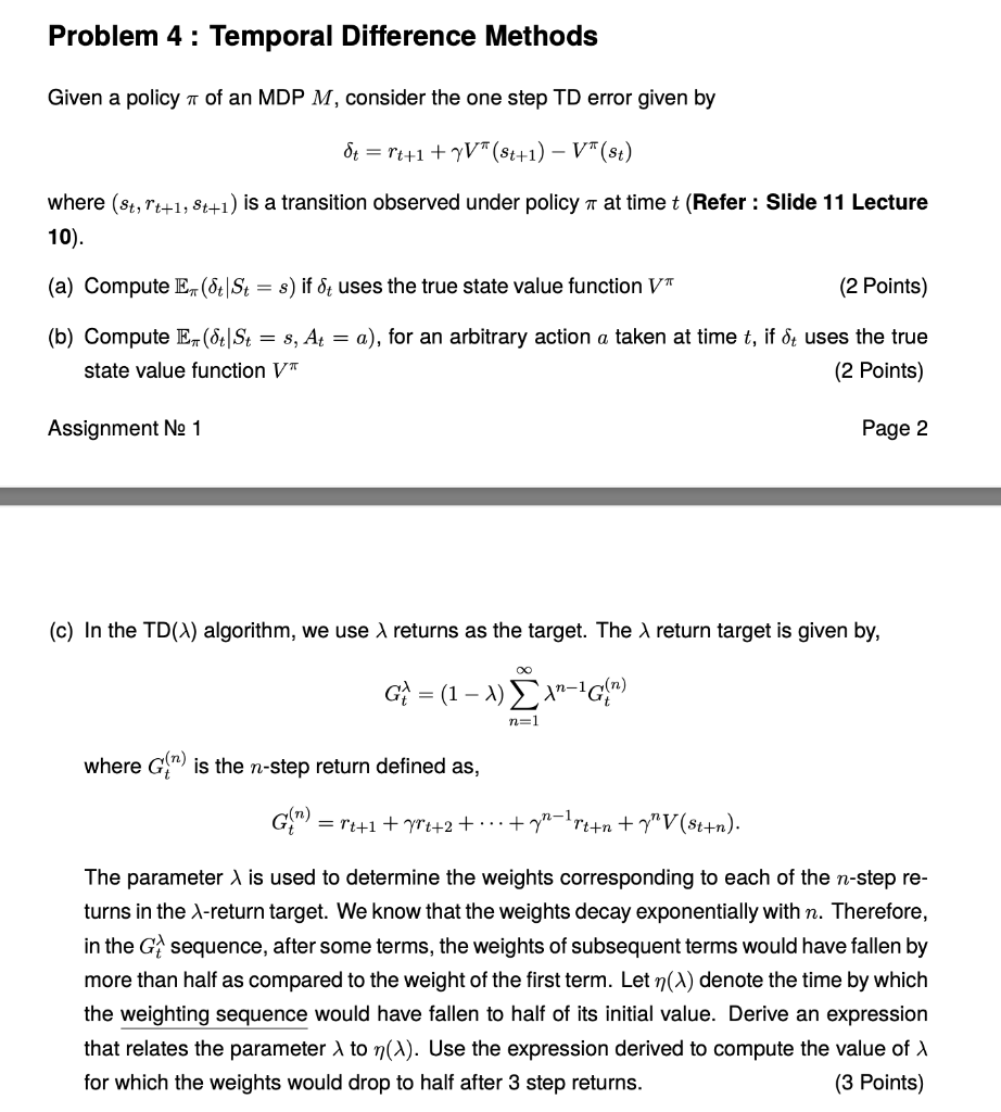 Solved Given A Policy Of An Mdp M Consider The One Step Chegg Com