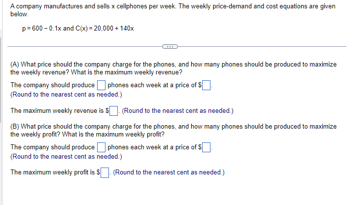 Solved A company manufactures and sells x cellphones per | Chegg.com
