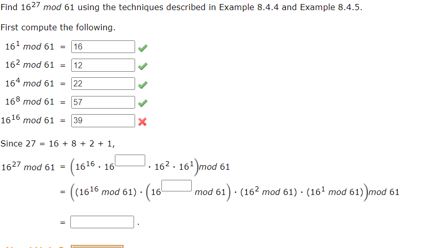 Solved Find 1627mod61 using the techniques described in | Chegg.com