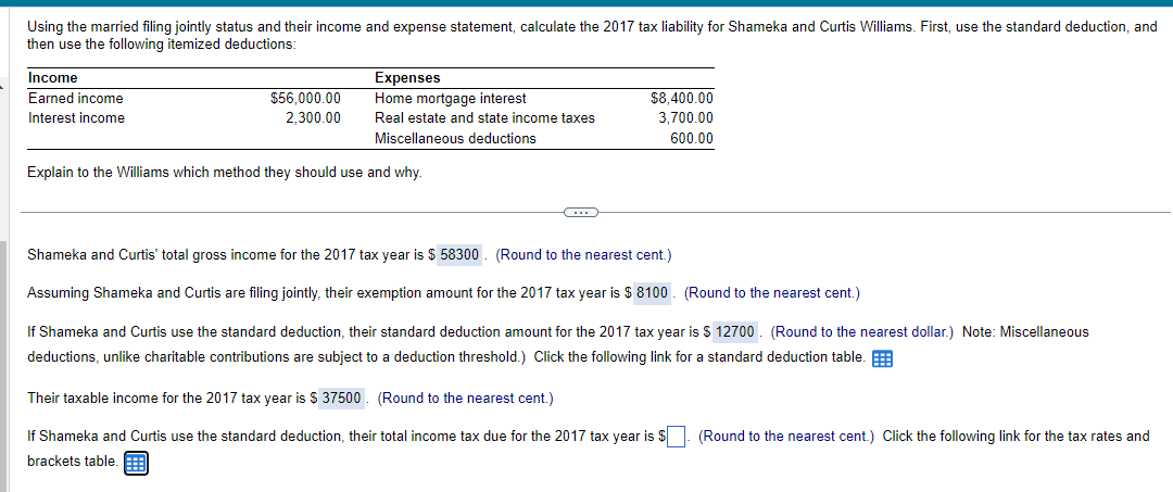 Solved Using The Married Filing Jointly