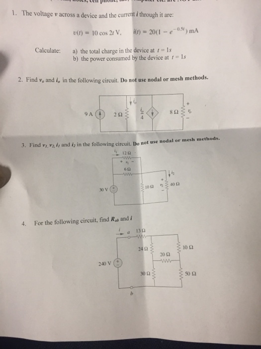 Solved The voltage v across a device and the current i | Chegg.com