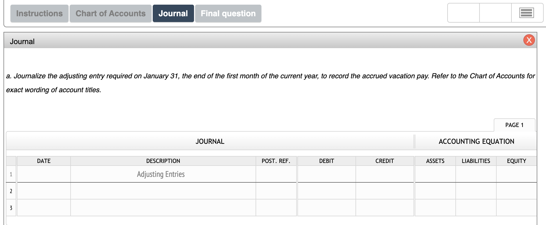 Solved Accrued vacation pay Instructions Chart of Accounts