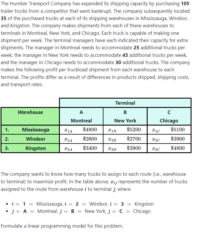 Solved The Humber Transport Company has expanded its
