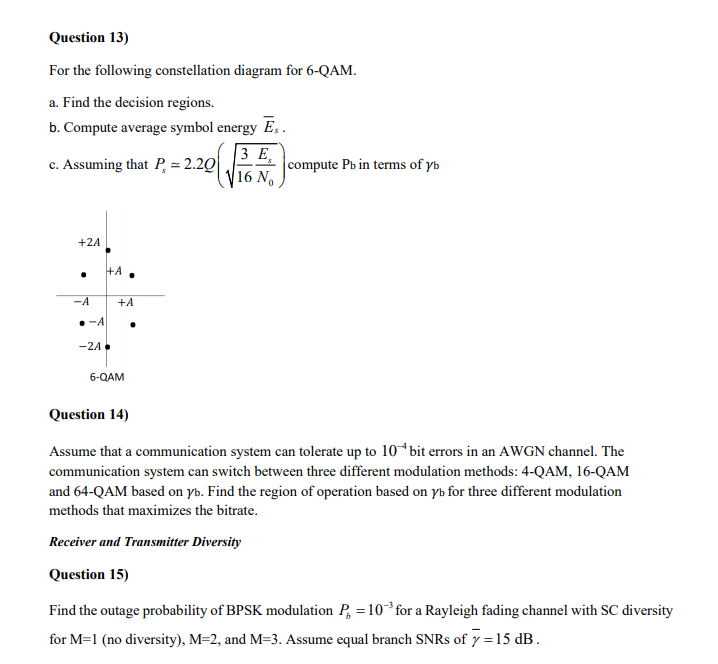 Solved Question 13) For the following constellation diagram | Chegg.com