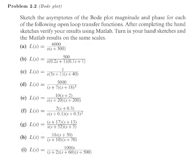 Solved Problem 2.2 (Bode plot) Sketch the asymptotes of the | Chegg.com