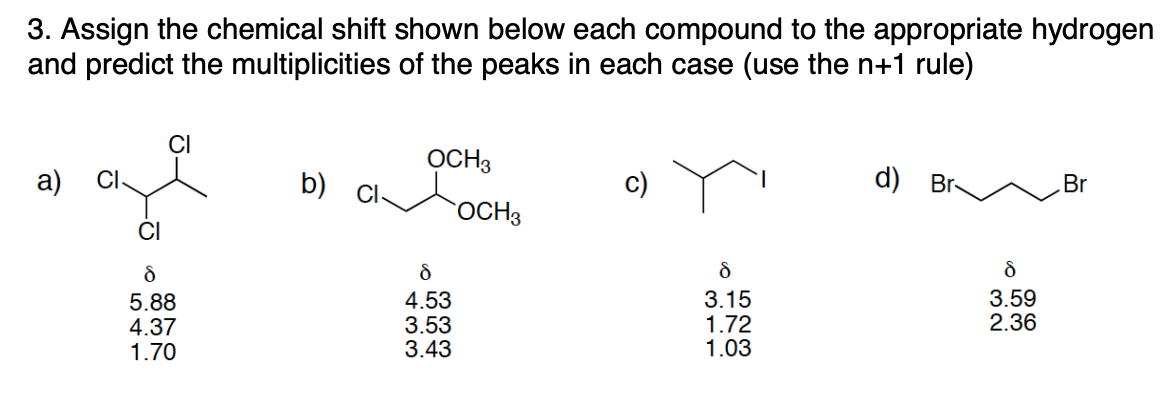 Solved 3. Assign the chemical shift shown below each | Chegg.com