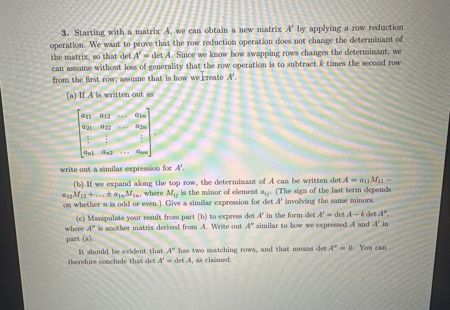 Solved 3. Starting with a matrix A, we can obtain a new | Chegg.com