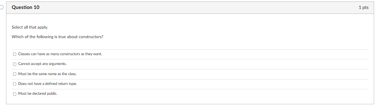 Solved Question 4 1 pts Suppose we have the following class | Chegg.com