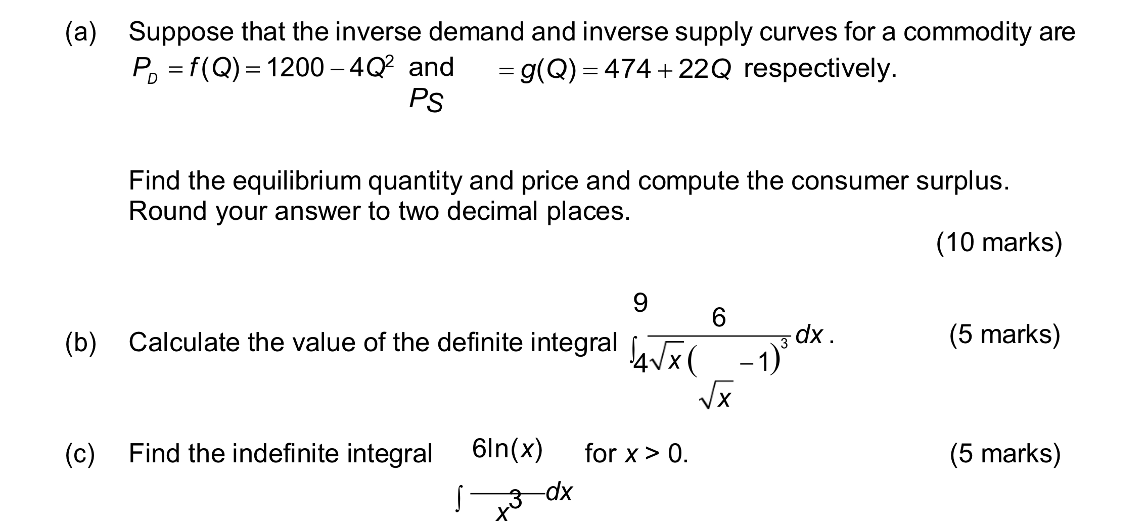 (a) Suppose that the inverse demand and inverse