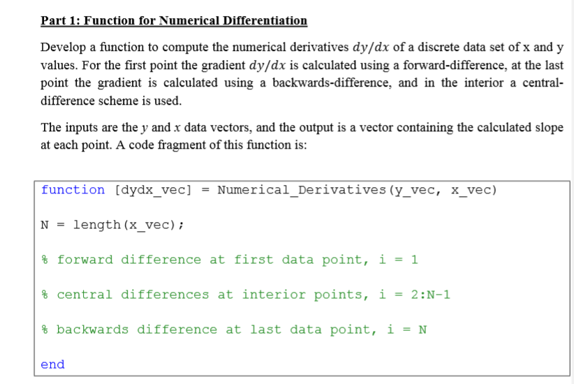 Part 1: Function For Numerical Differentiation Dev... | Chegg.com