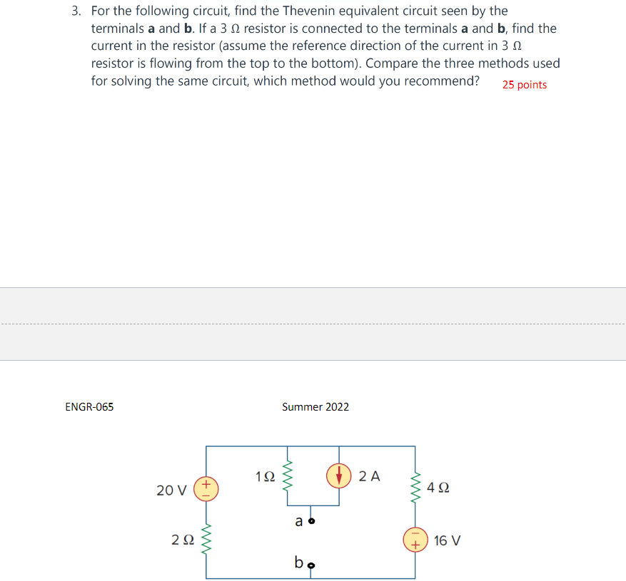 Solved 3. For The Following Circuit, Find The Thevenin | Chegg.com