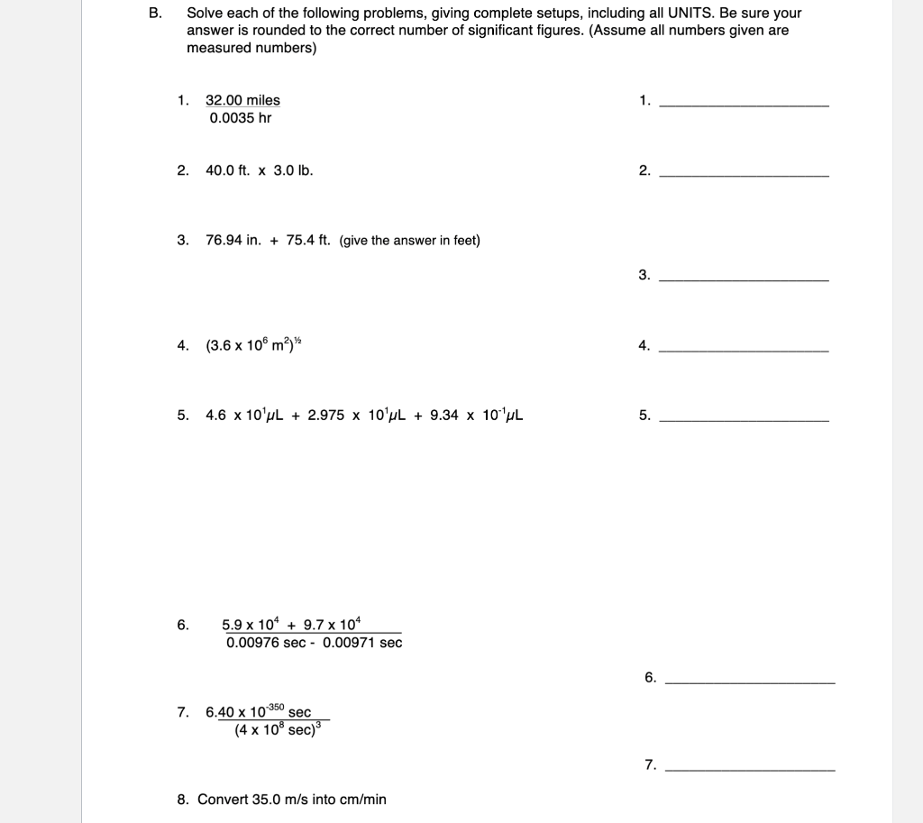 Solved B. Solve Each Of The Following Problems, Giving | Chegg.com