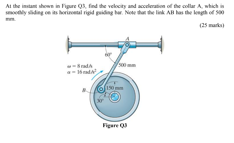 Solved At the instant shown in Figure Q3, find the velocity | Chegg.com