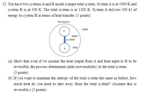 Solved 32. You have two systems A and B inside a larger | Chegg.com