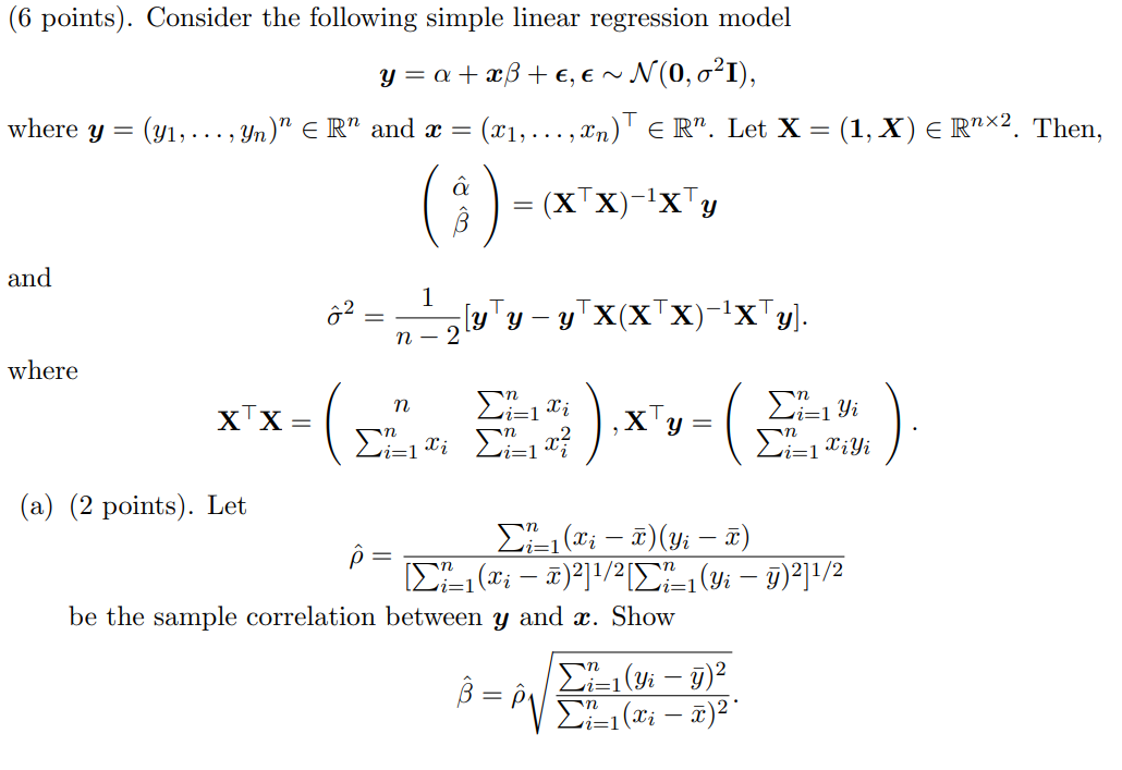 ( 6 points). Consider the following simple linear | Chegg.com