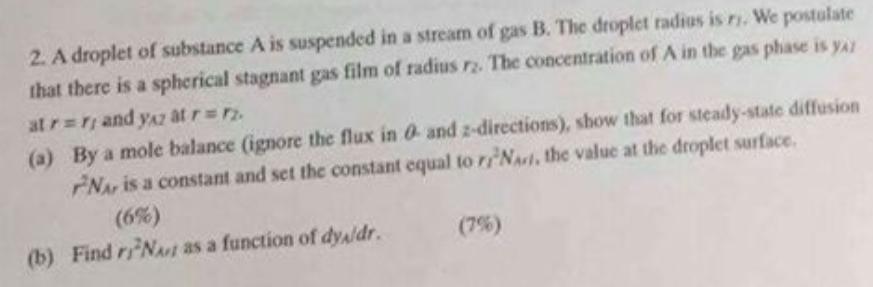 Solved 2. A droplet of substance A is suspended in a stream | Chegg.com