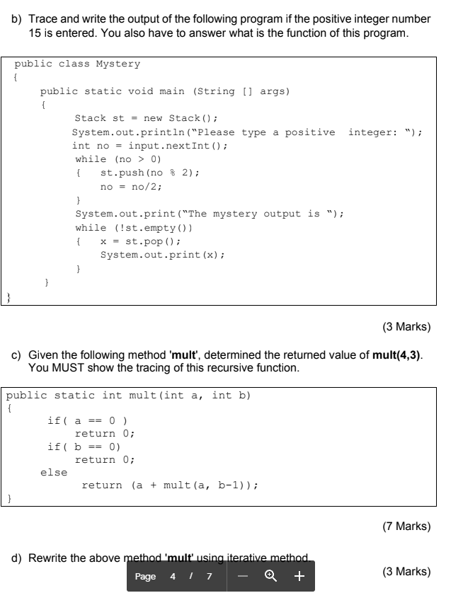 Solved B) Trace And Write The Output Of The Following | Chegg.com