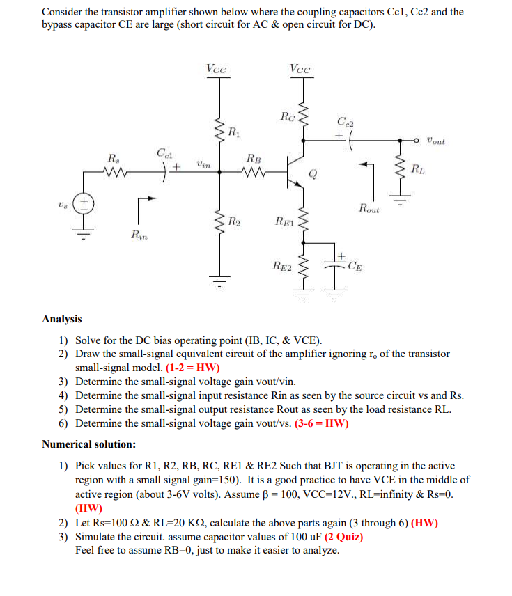 Solved Consider the transistor amplifier shown below where | Chegg.com