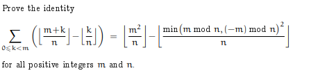 Solved Prove the identity min(m mod n,(-m) mod n) I (1) - | Chegg.com