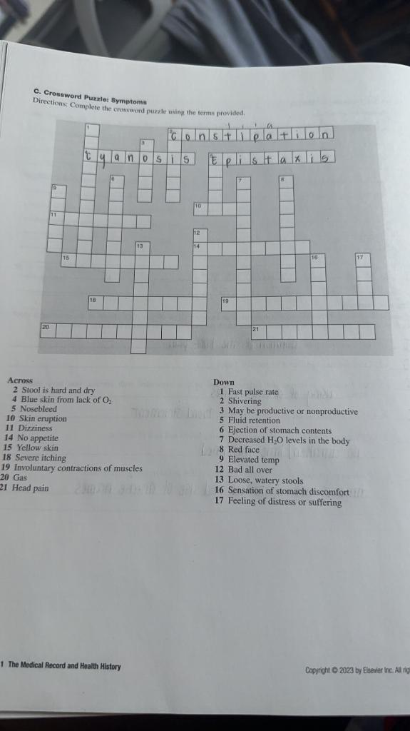 Solved C Crossword Puzzle: symptoms Directions: Complete Chegg com