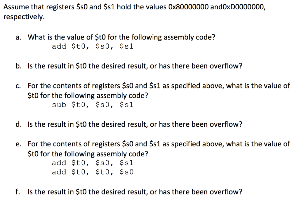 Solved Assume that registers s0 and s1 hold the values