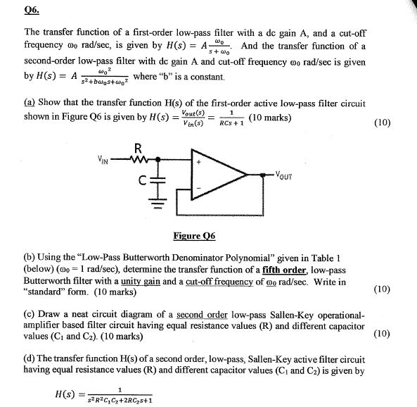 Solved 06. The transfer function of a firstorder lowpass