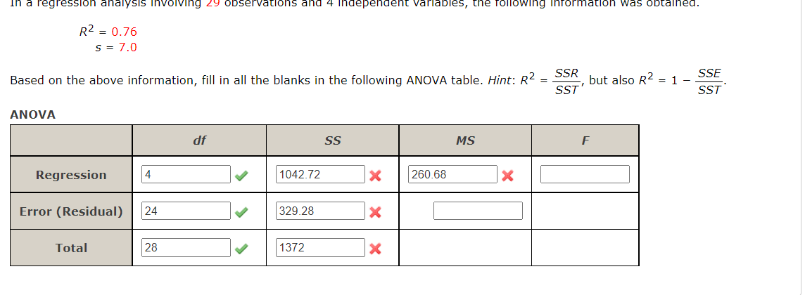 Solved In a regression analysis involving 29 observations | Chegg.com
