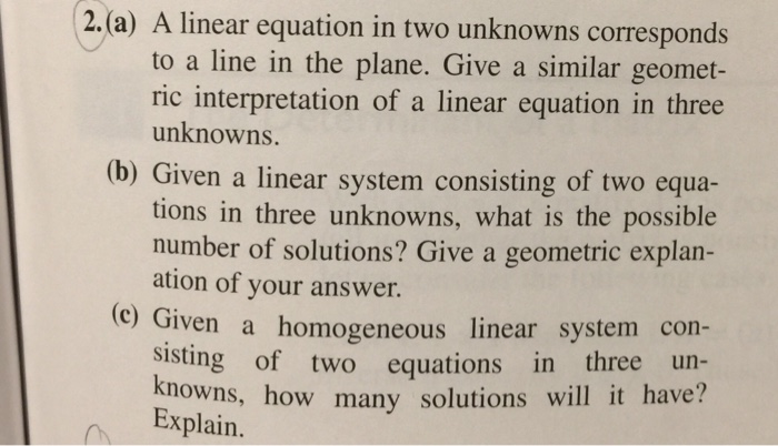 Solved 2.(a) A linear equation in two unknowns corresponds | Chegg.com