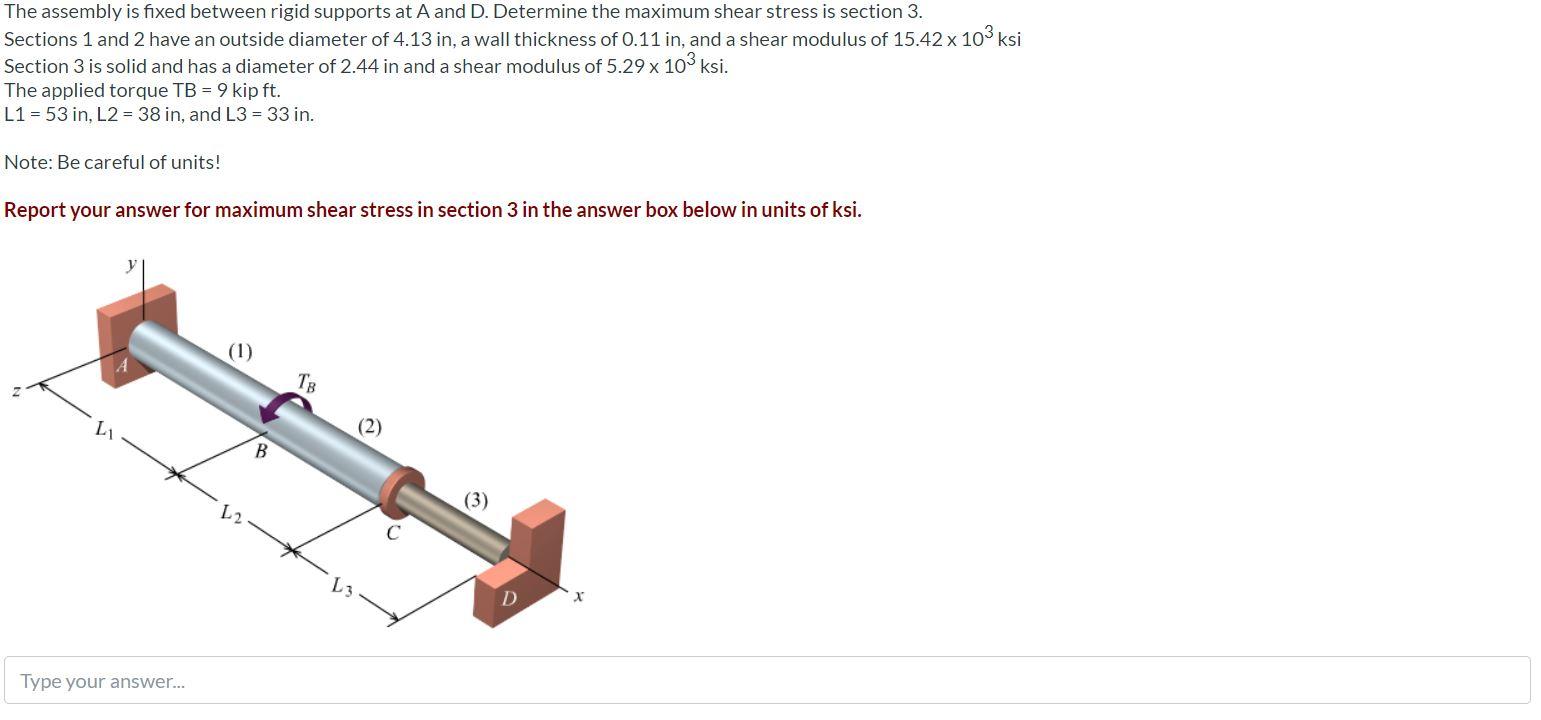 Solved The assembly is fixed between rigid supports at A and | Chegg.com