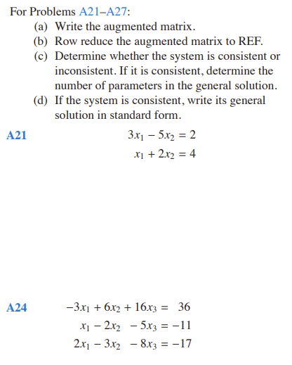 Solved For Problems A21-A27: (a) Write the augmented matrix. | Chegg.com