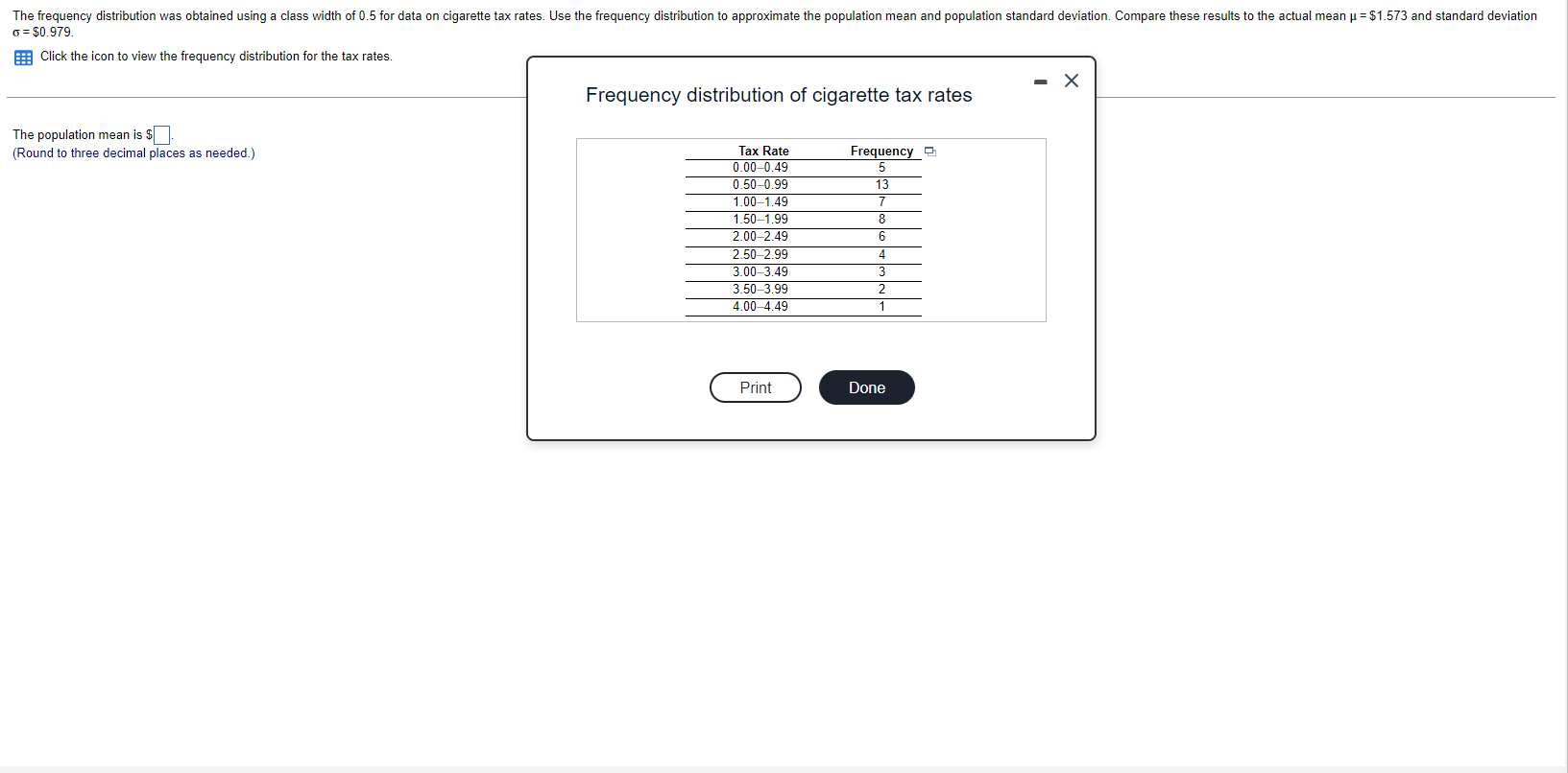 [Solved] Frequency distribution of cigarette tax rates Th