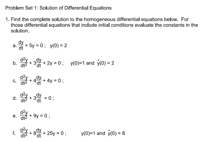 Solved Problem Set 1: Solution of Differential Equations 1. | Chegg.com