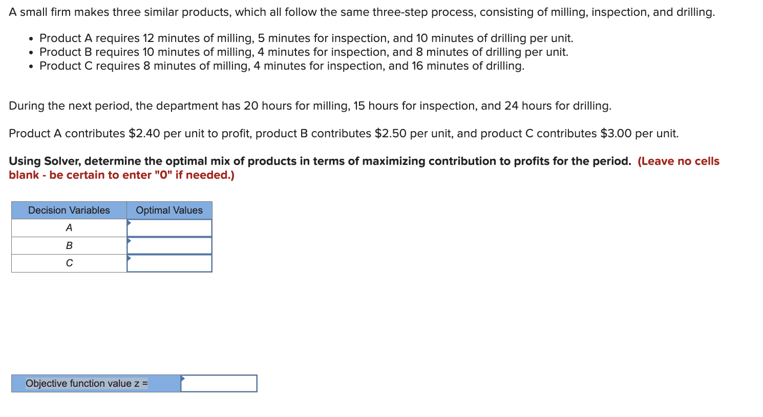 Solved A Small Firm Makes Three Similar Products, Which All | Chegg.com