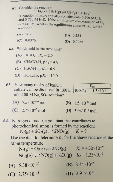 Solved Consider the reaction: 61. A reaction mixture | Chegg.com