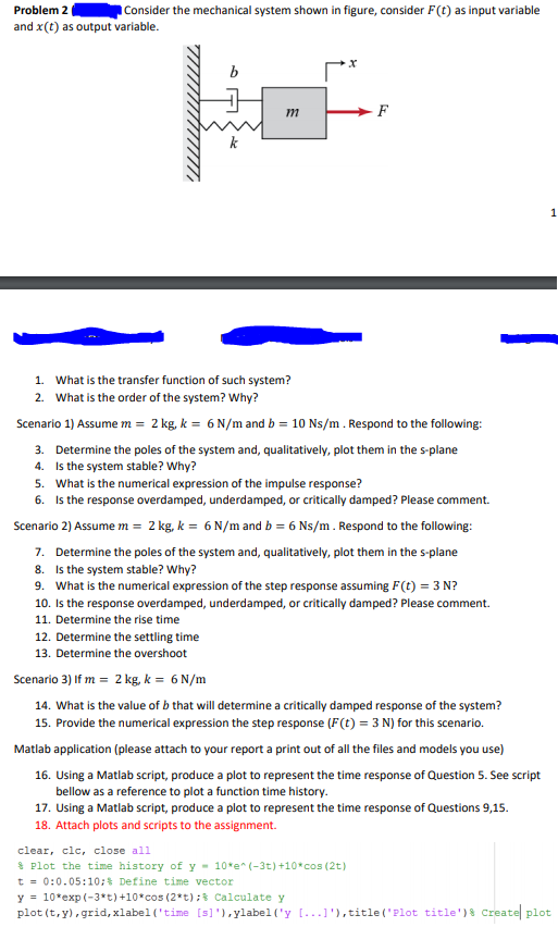 Problem 2 Consider the mechanical system shown in | Chegg.com