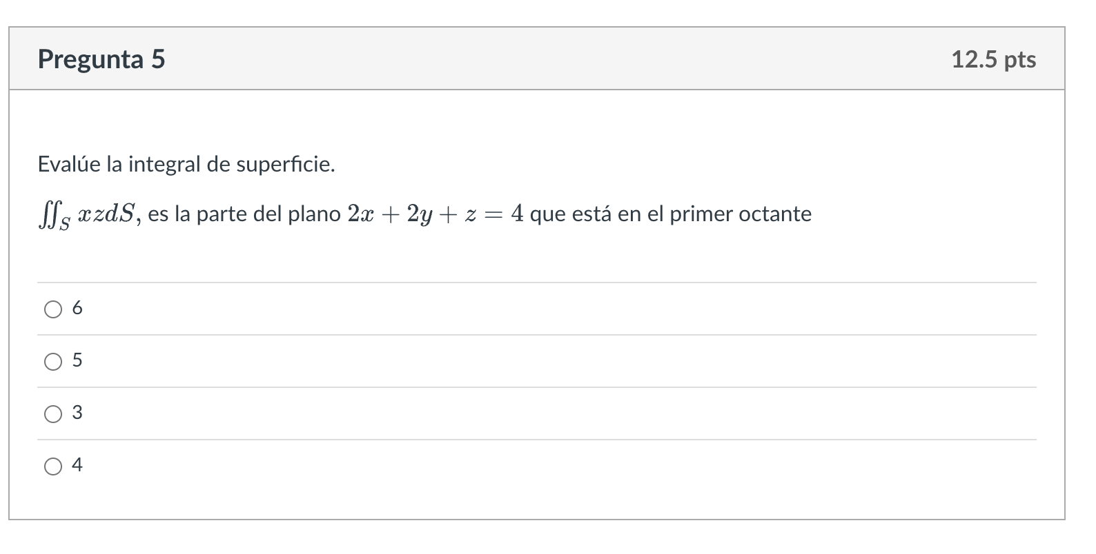 Evalúe la integral de superficie. \( \iint_{S} x z d S \), es la parte del plano \( 2 x+2 y+z=4 \) que está en el primer octa