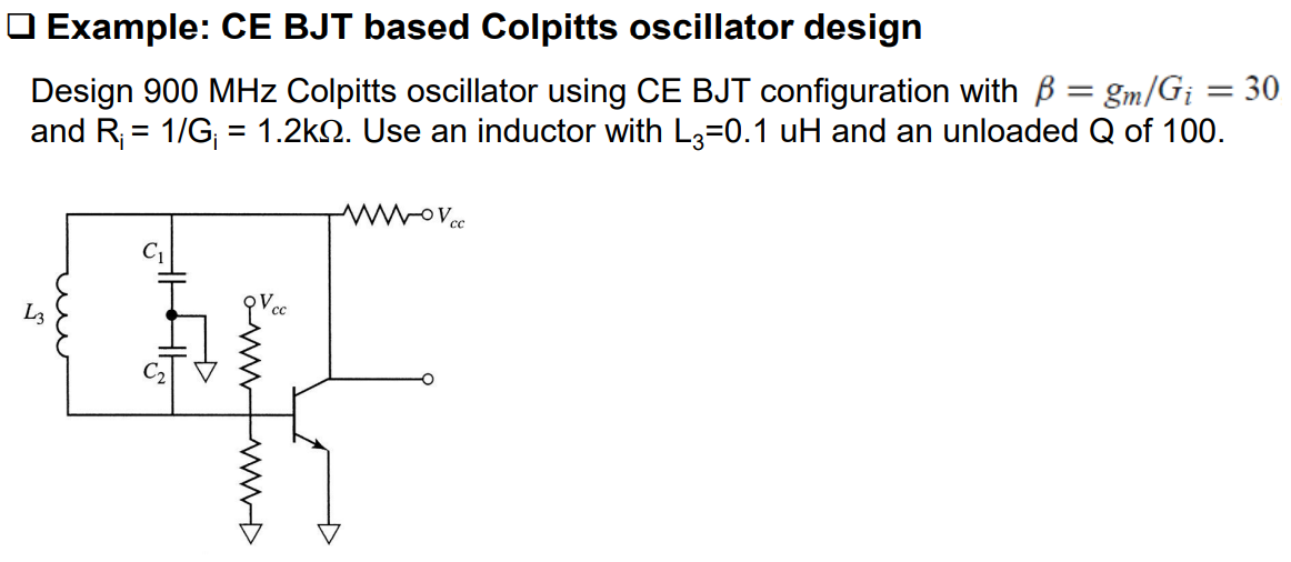 Solved Example CE BJT based Colpitts oscillator design