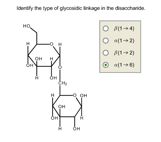 Solved Identify the type of glycosidic linkage in the | Chegg.com