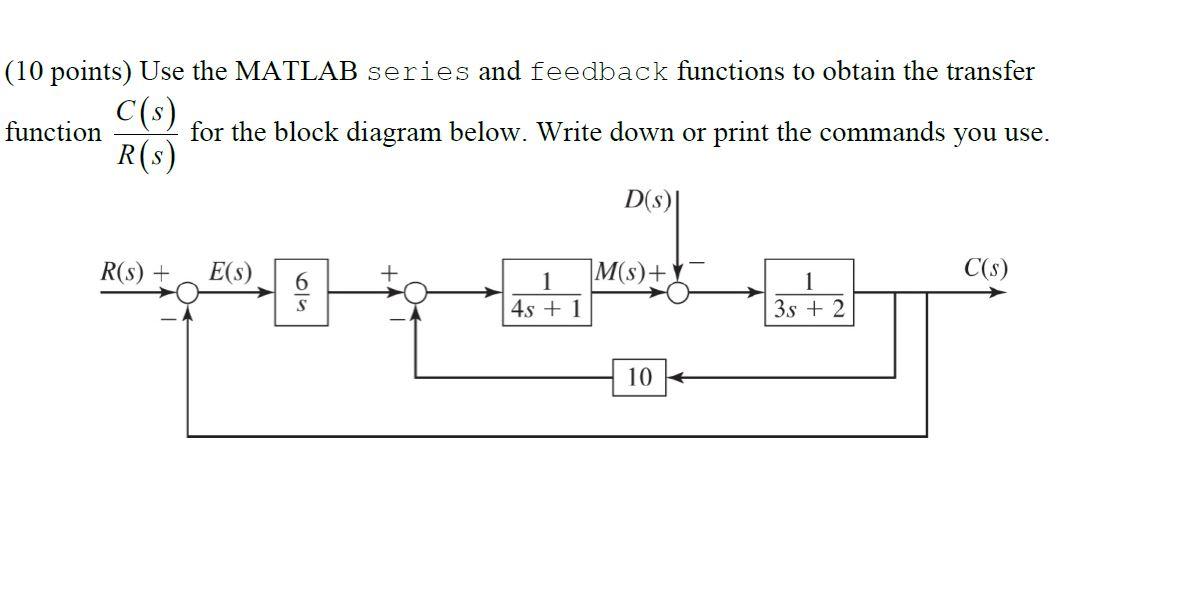 Solved (10 points) Use the MATLAB series and feedback | Chegg.com