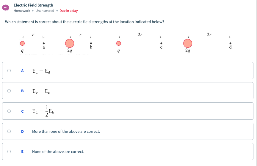 Solved E-field Lines Homework. Unanswered. Due in a day Two | Chegg.com