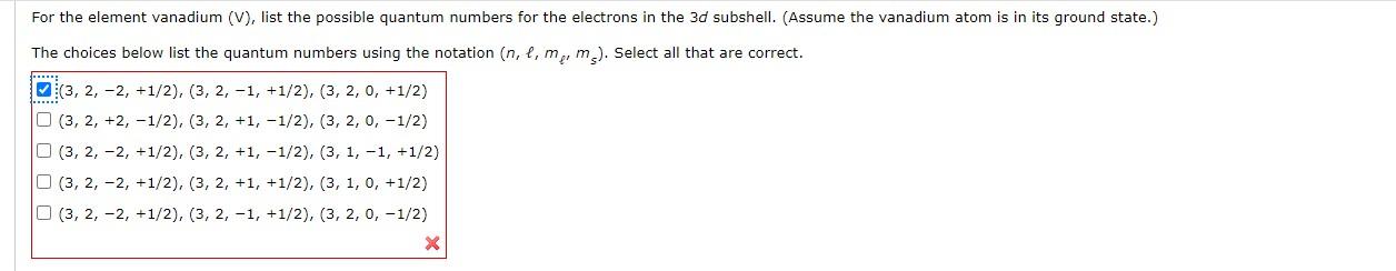 Solved For the element vanadium (V), list the possible | Chegg.com